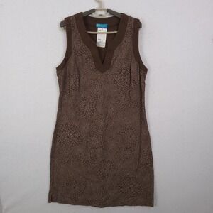 Fresh Produce Shift Dress Womens Large Brown Floral Cotton Split Neck Sleeveless